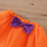 Baby Girls Set Pumpkin Print Bow Mesh Gauze Halloween 2 Pcs
