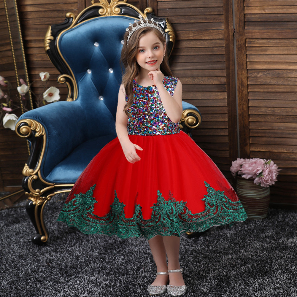 Kid Baby Girl Princess Sequins Sleeveless Flower Wedding Christmas Dresses