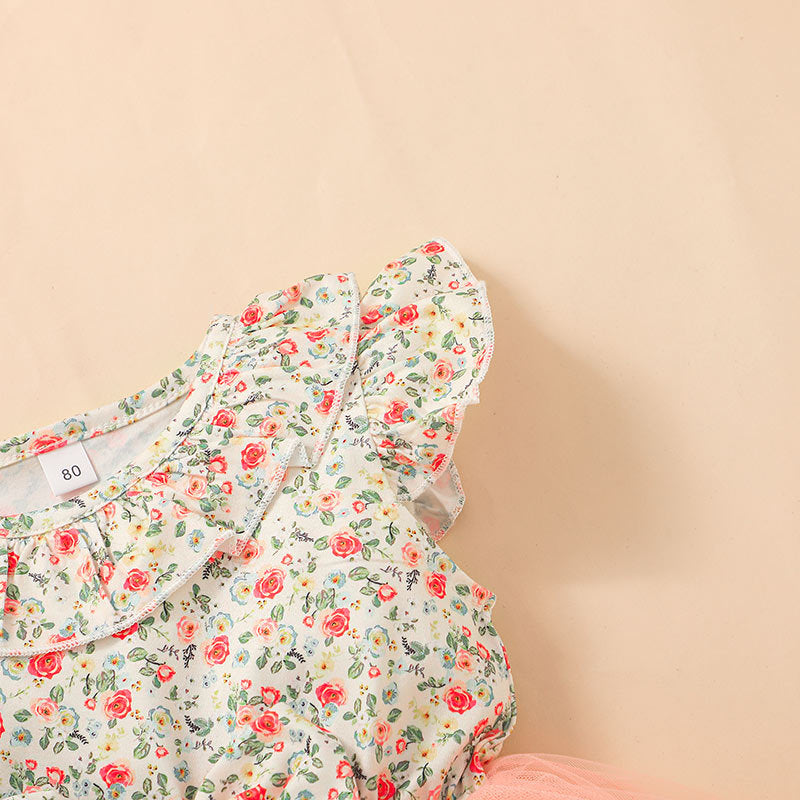 Kid Baby Girl Spliced Flower Fly Sleeve Gauze Dresses