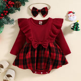 Baby Girls Red Pit Strip Plaid Christmas Climbing 3 Pcs Sets