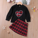 Spring Autumn Kid Baby Girl Suit Love Round Plaid 2 Pcs Sets