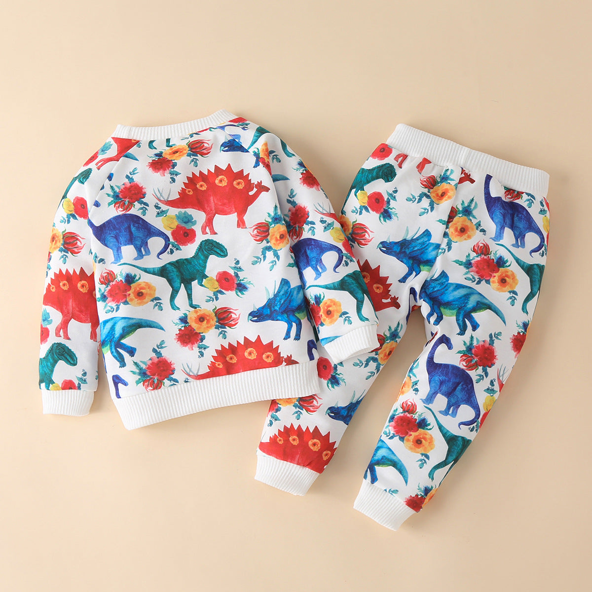 Kid Baby Boy Autumn Long Sleeve Cotton Dinosaur Suit 2 Pcs Sets