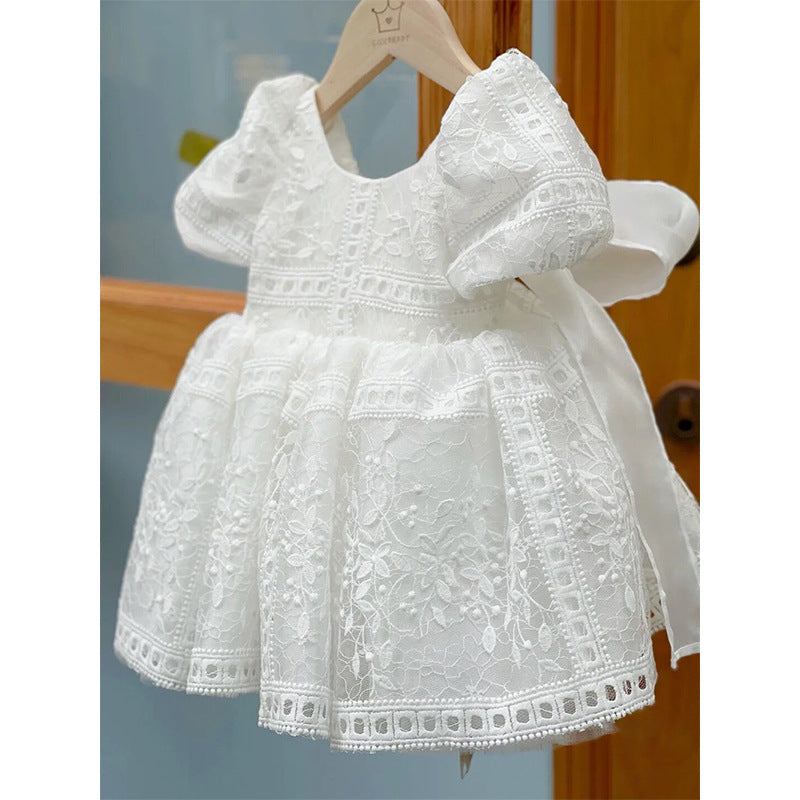 Kid Baby Girl Birthday Peng White High-end Flower Dresses
