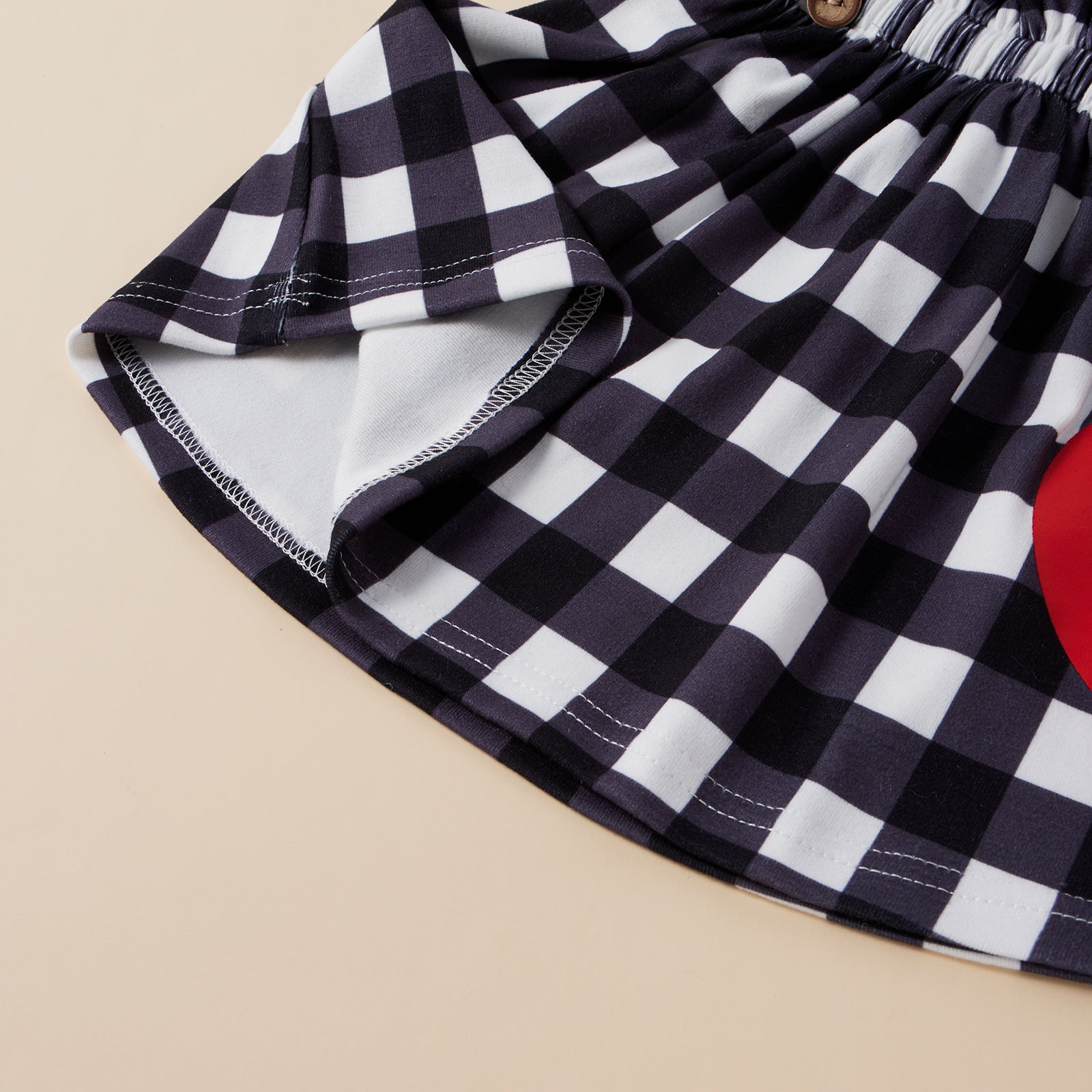 Infants Baby Girls Set Valentine's Day Long Sleeve Plaid Love Strap 2 Pcs Sets