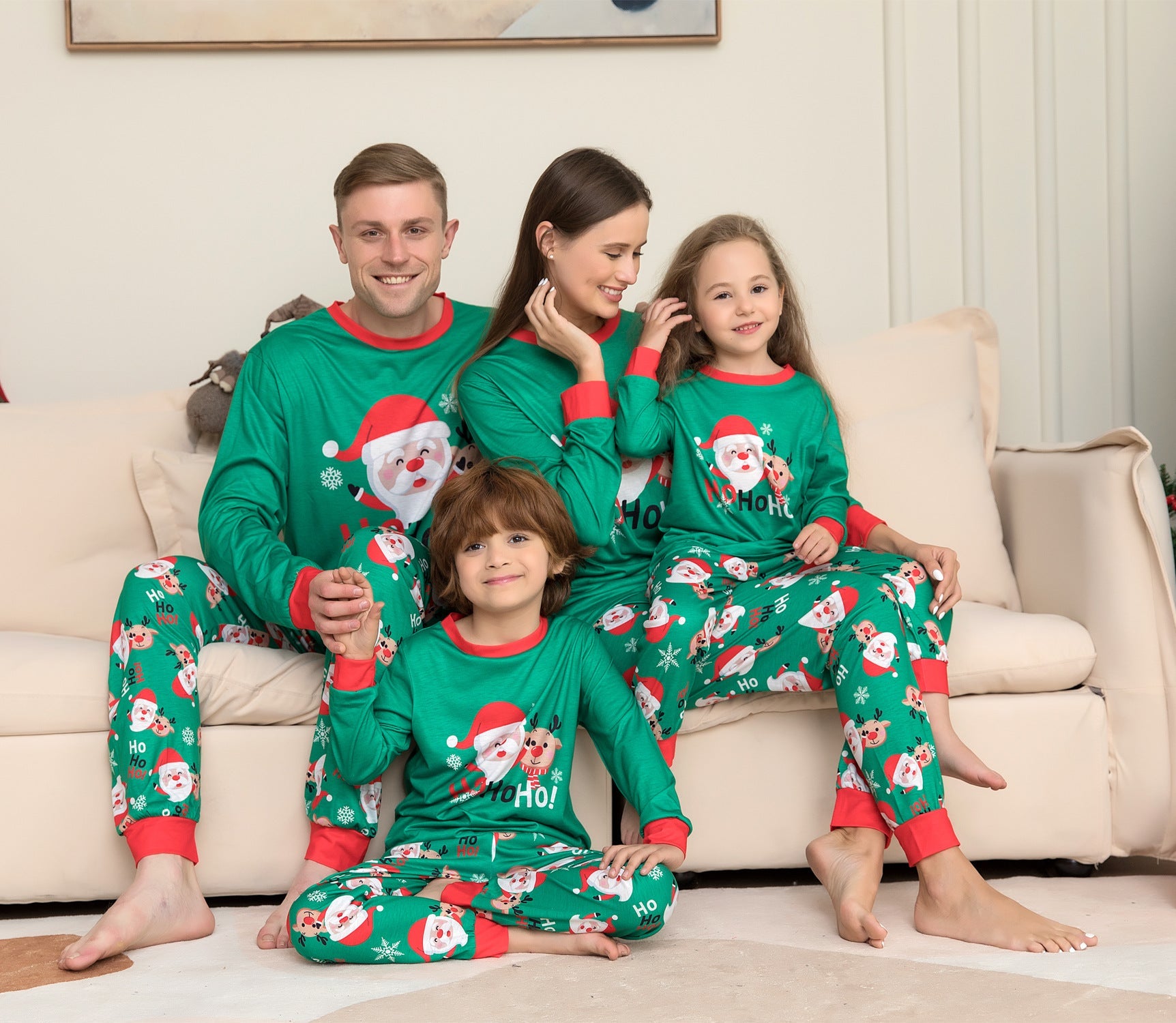 Family Christmas Home Santa Claus Print Parent Child Pajamas Set