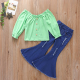 Kid Baby Girls Long Sleeve Jeans Ripped 2 Pcs Sets