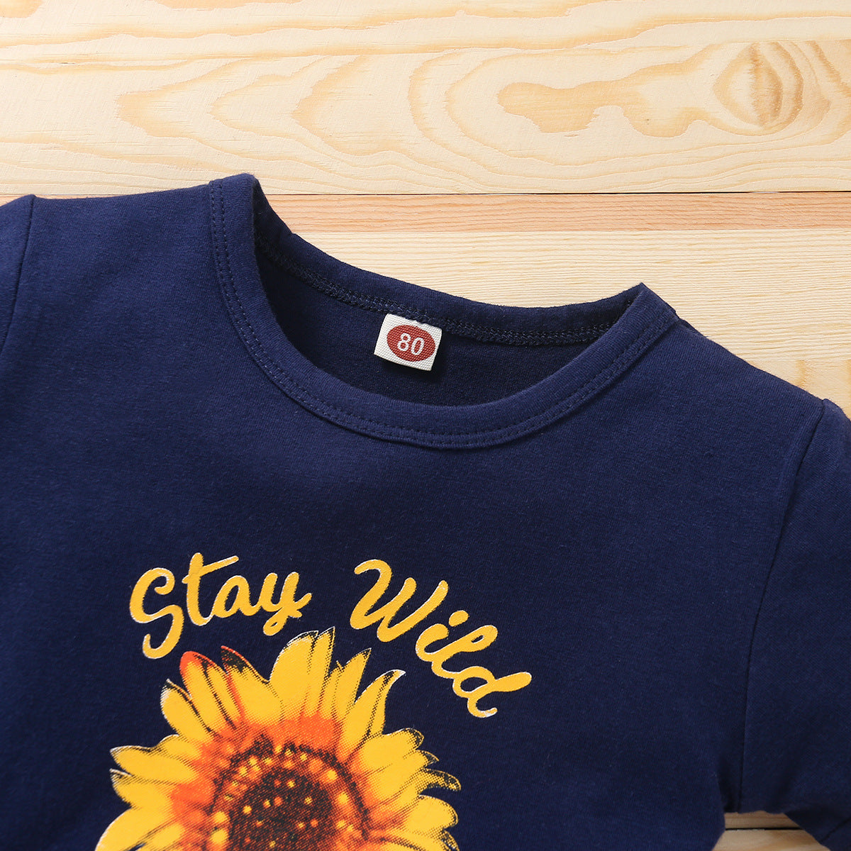 Kid Baby Girl Printed Short Sleeve Sunflower Jeans 2 Pcs Sets