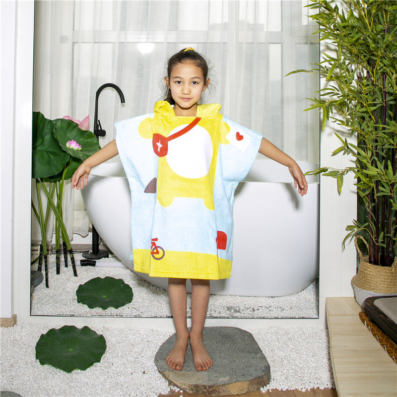 Infant Baby Bathrobe Cartoon Towel Robe Hooded Cloak Pajamas