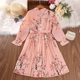 Kid Girls Princess Retro Long-sleved Autumn Winter Flower Dress