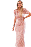 Family Matching British Bubble Sleeve Sequin Buttock Wrapped Parent-child Dress