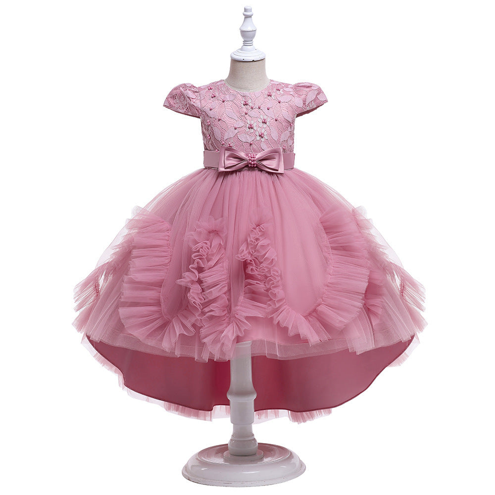 Kid Baby Girl Princess Trailing Wedding Shampong Gauze Host Dresses