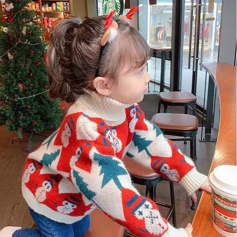 Kid Baby Girls Christmas Thickened High Collar Pullover Sweater