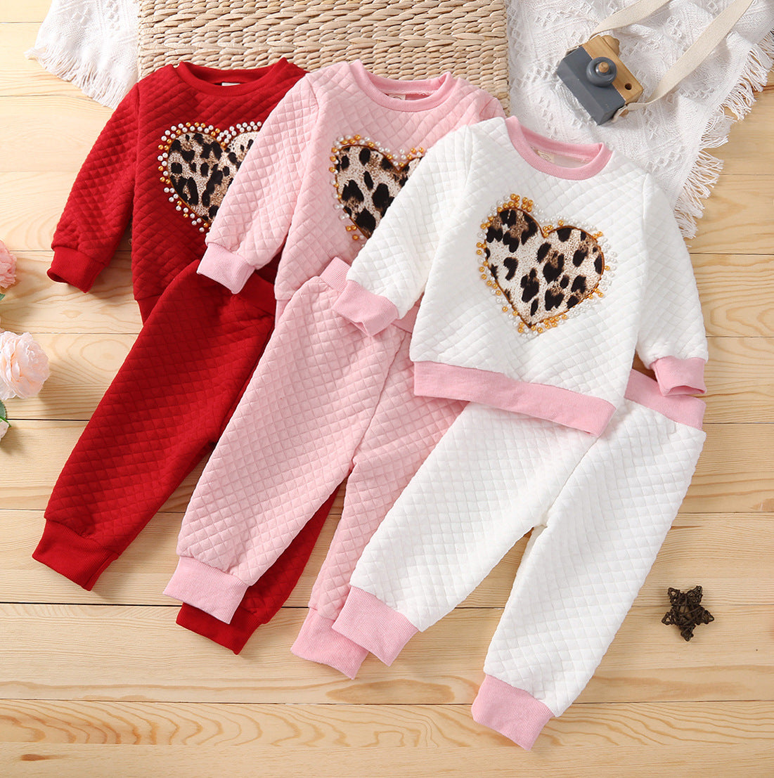 Kid Baby Girl Love Clip Cotton Leopard Valentine Set 2 Pcs