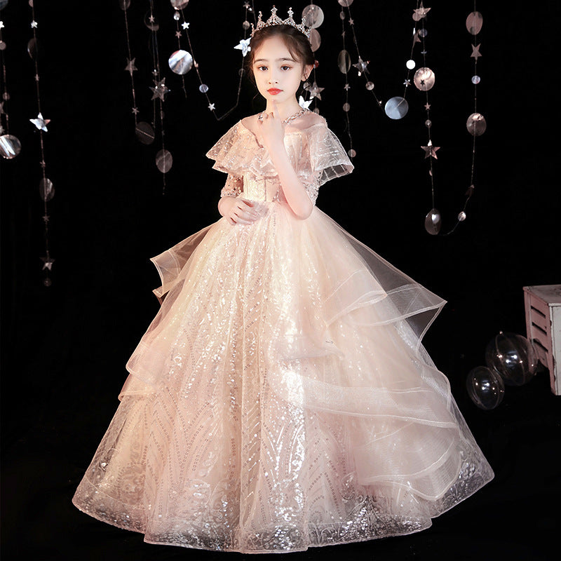 Kid Girl Princess Fluffy Yarn Formal Dresses