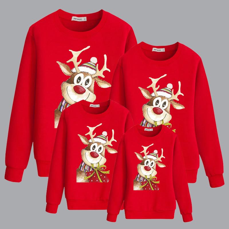 Family Matching Autumn Warm Cartoon Scarf Elk Cute Christmas Hoodie