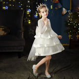 Kid Girl Flower Birthday Wedding Princess Long-sleeved Performance Dresses