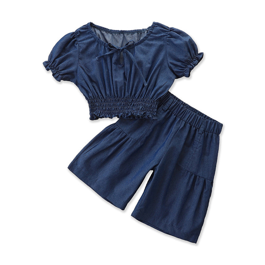 Summer Kid Baby Girl Set Denim Shorts Fashion Casual Suits 2 Pcs Sets