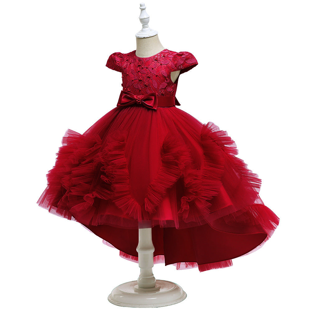 Kid Baby Girl Princess Trailing Wedding Shampong Gauze Host Dresses