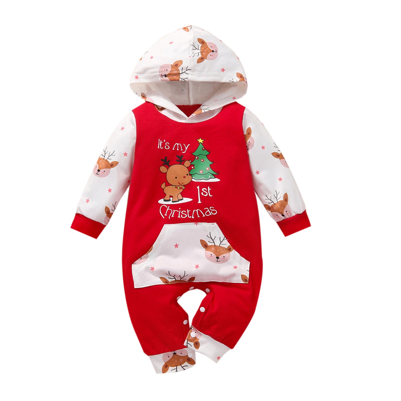 Baby Girl Christmas Hooded Long-sleeved Climbing Rompers