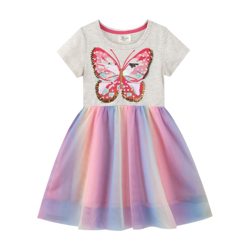 Kid Baby Girls Spring Unicorn Sequined Gauze Dresses