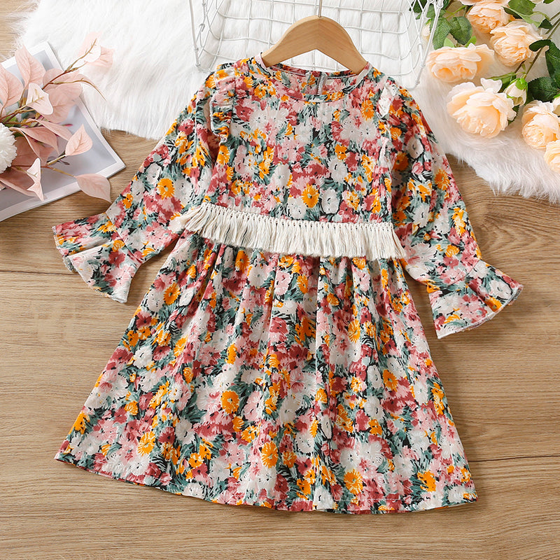 Kid Baby Girls Autumn Ethnic Fringed Flower Dress