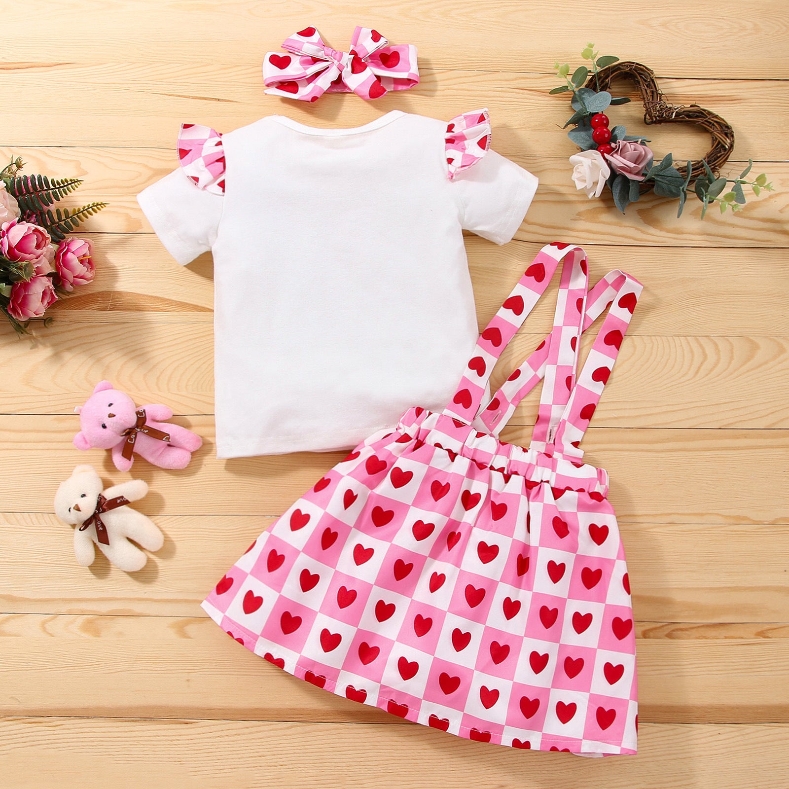 Valentine's Day Baby Girl Strap Suits 2 Pcs Set