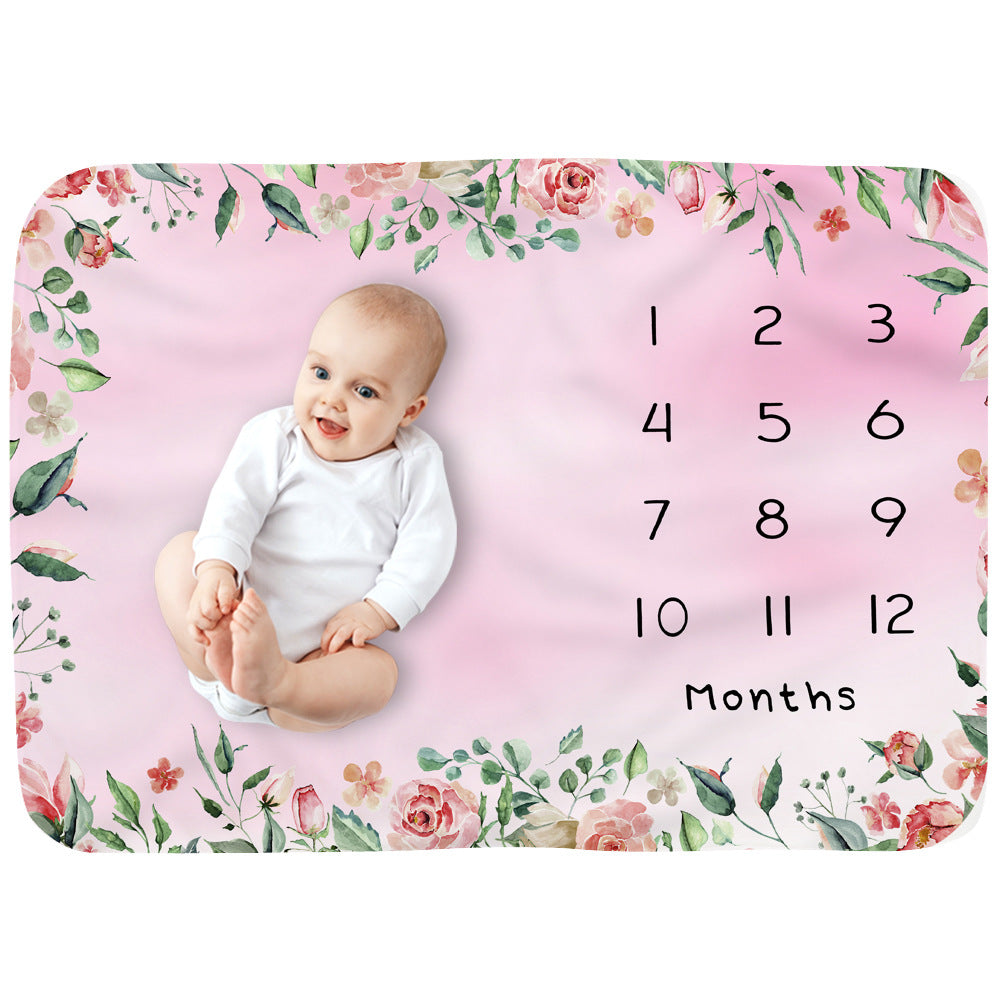 Baby Monthly Record Growth Milestone Blanket Flannel Floral Pajamas