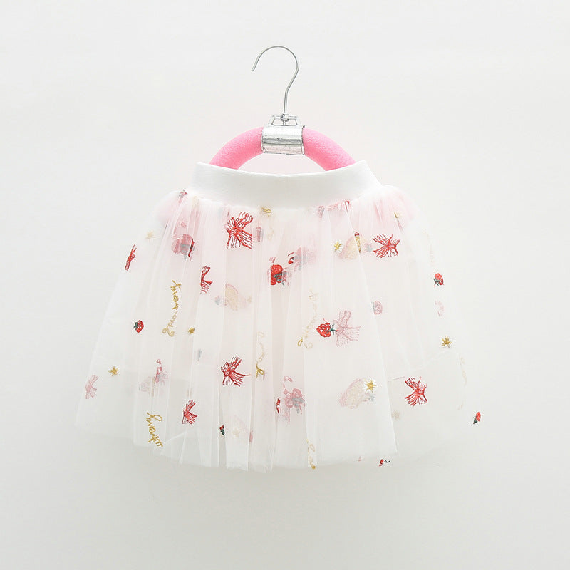 Kid Baby Girl Princess Short Skirt Strawberry Embroidery Skirts