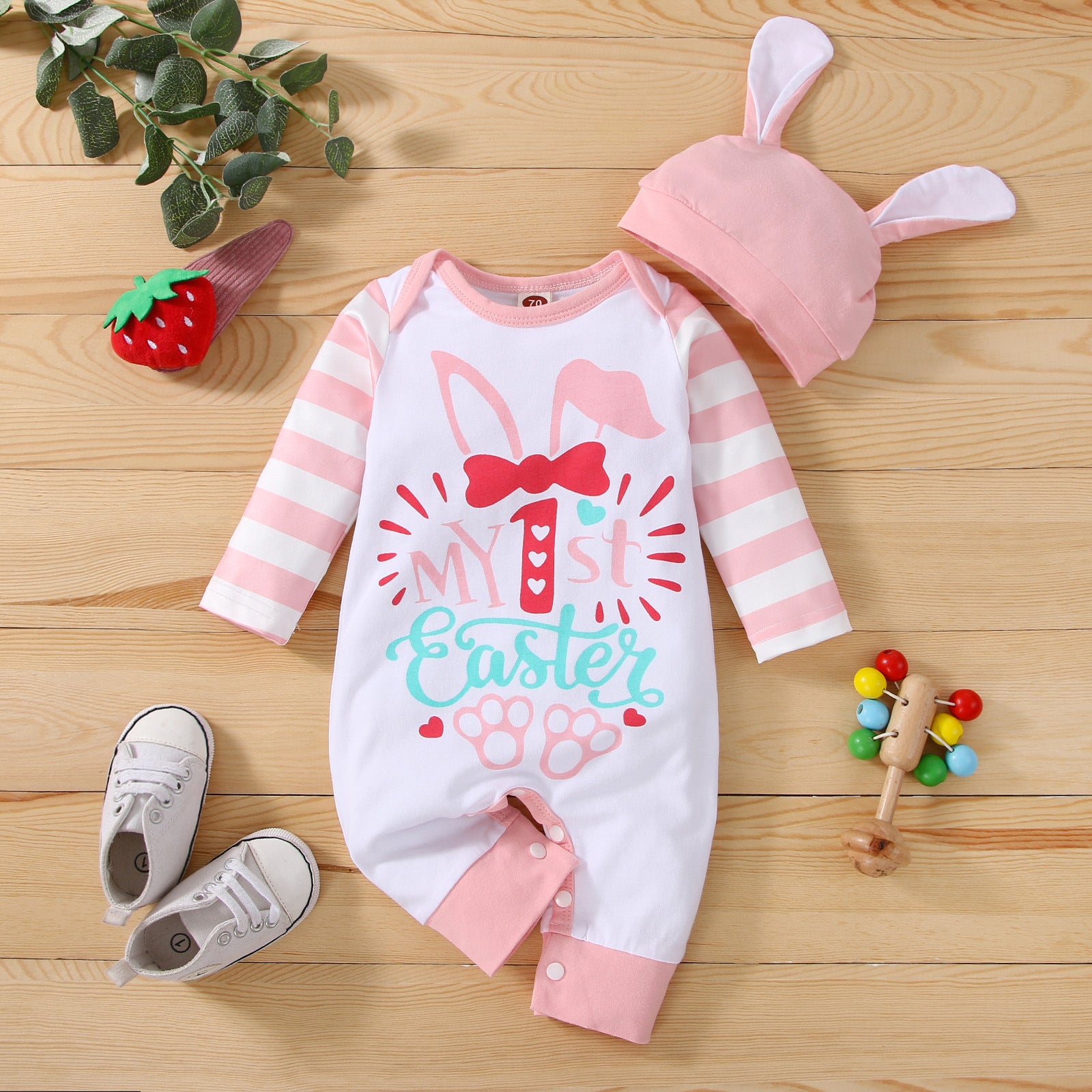 Easter Baby Long Sleeve Harley Romper With Hat Sets 2 Pcs