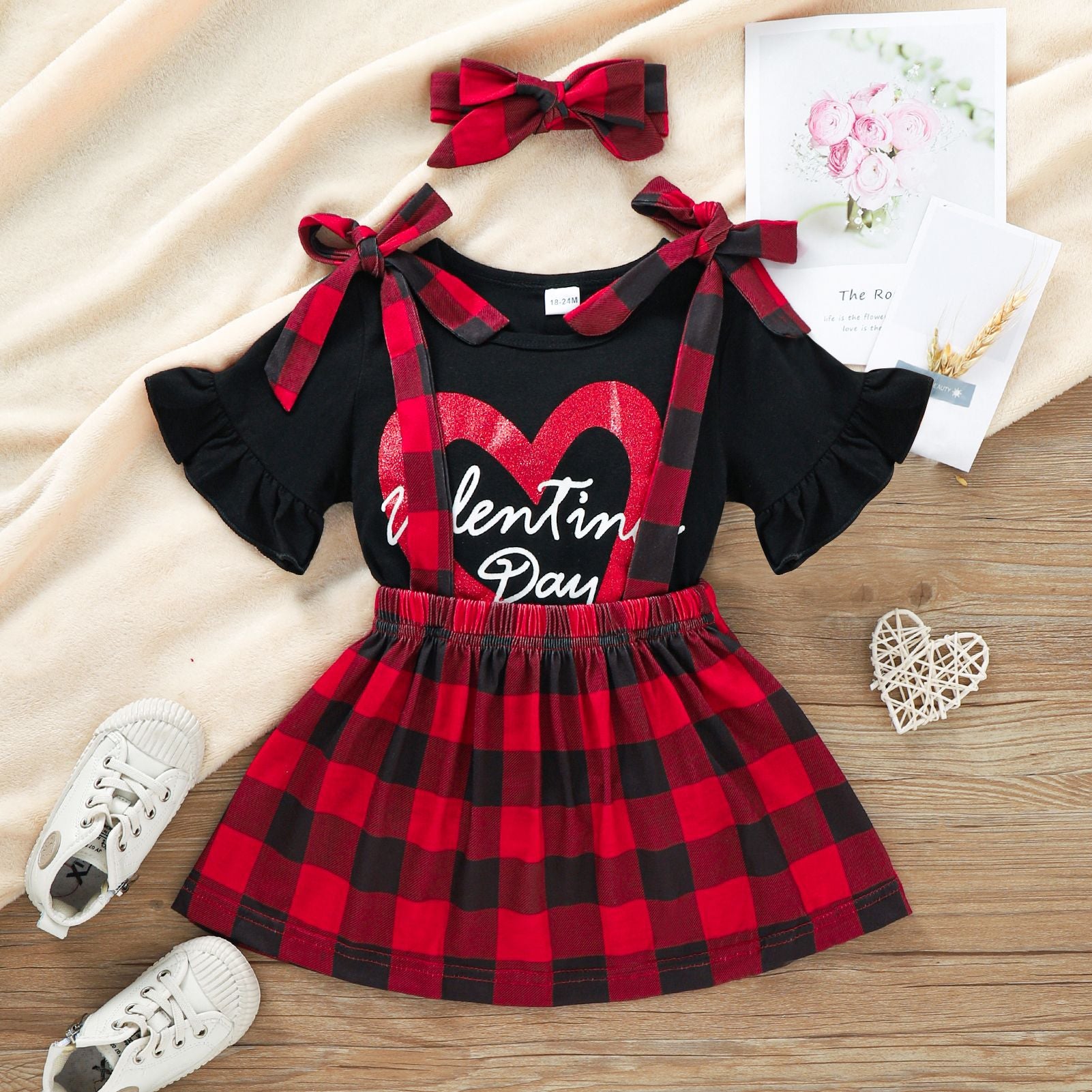 Kid Baby Girl Valentine's Day Love Short Sleeve 3 Pcs Sets