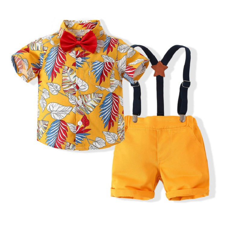 Kid Baby Boy Suit Summer Beach Short Sleeve Leaf Woven 2 Pcs Set