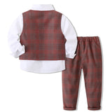 Kid Baby Boy Gentleman Suit Plaid Banquet 3 Pcs Sets