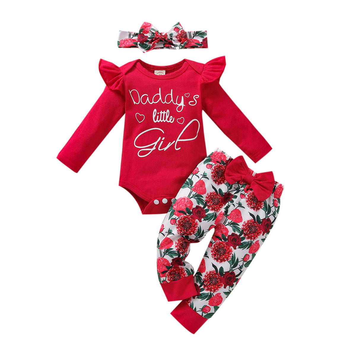 Baby Girl Valentine's Day Set Spring New Red Rose 3 Pcs Sets