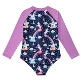 Kid Girls Swimsuit One-piece Long-sleeved Unicorn Cartoon Swimwear