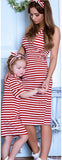 Family Matching Parent-child Stripes Tricolor Dress