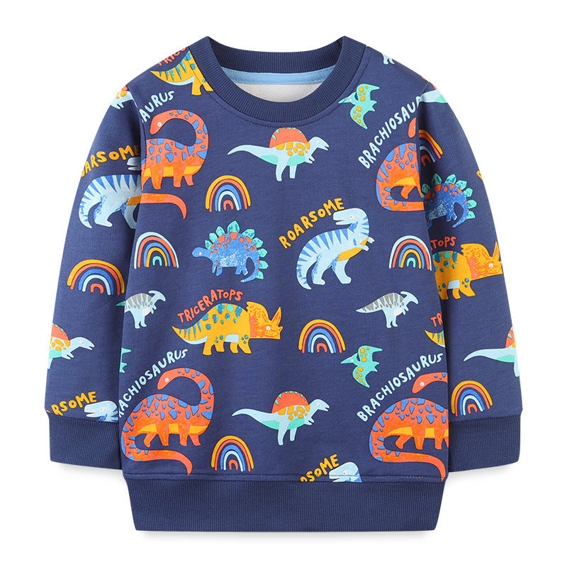 Kid Baby Boys Terry Printed Long Sleeve Cartoon Sweatshirt