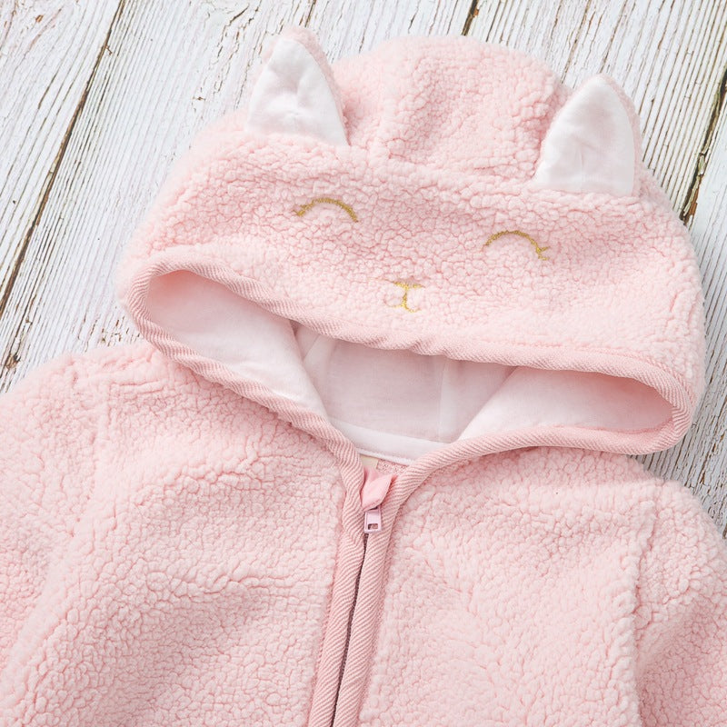 Baby Girl Hooded Jumper Autumn Winter Cute Lamb Wool Zipper Coats