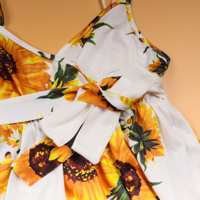 Family Matching Mother-daughter Vacation V-collar Flower Dresses