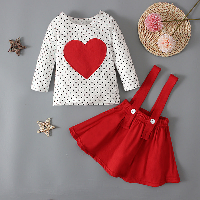 Kid Baby Girls Spring Fall Valentine Day Love Dot Long-sleeved 2 Pcs Sets