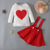 Kid Baby Girls Spring Fall Valentine Day Love Dot Long-sleeved 2 Pcs Sets
