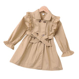 Spring Autumn New Girls Double Breasted Lace Solid Color Coat Outwear