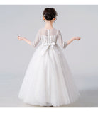 Kid Girls Gauze Sleeve Sequined Fluffy  Flower Sweet Princess Show Dresses