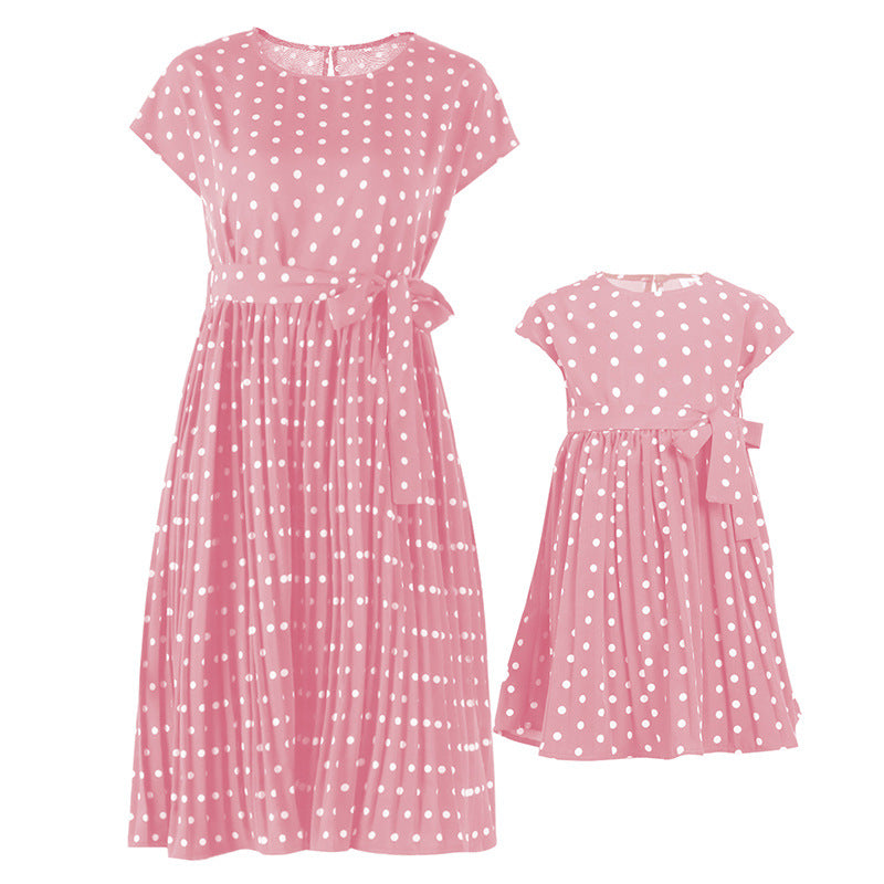Family Matching Mother Daughter Long Wave Point Holiday Elegant Dresses