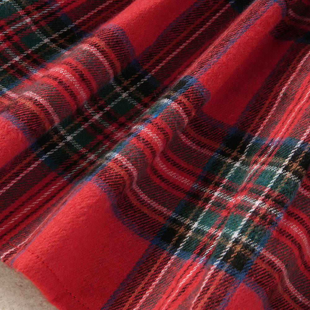 Kids Girl Red Plaid Christmas Bowknot Princess Patchwork Dress