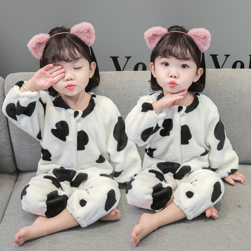 Baby Girl One-piece Autumn Winter Fleece Thickened Flannel Pajamas