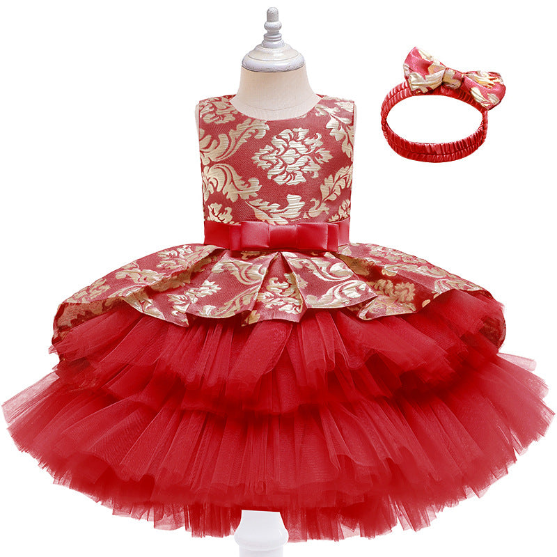 Kid Baby Girl Christmas Long Dress Bow Lace Evening Dress