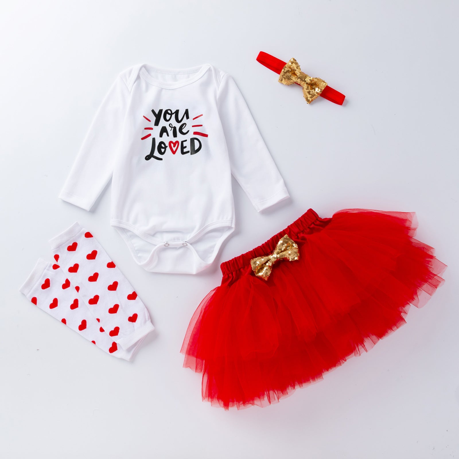 Baby Girl Valentine's Day Long Sleeve Fart Wrap 4 Pcs Set