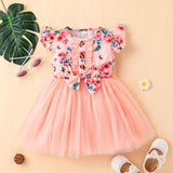 Kid Baby Girl Gauze Printed Fleecy Flying Sleeves Flower Casual Dresses