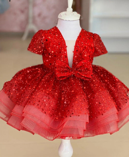Kid Baby Girl Princess Pompous Gauze Flower Sequin Dresses