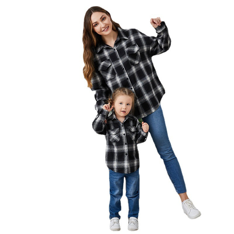 Family Matching Long Sleeves Button-down Plaid Blouse Shirts